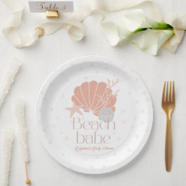 Plato De Papel Beach Babe Seashell Pink Girl Baby Shower