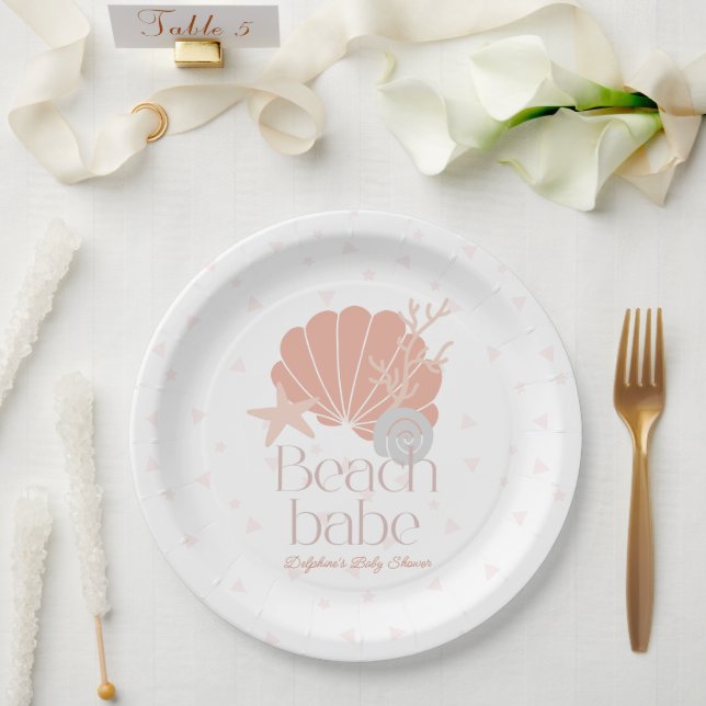 Plato De Papel Beach Babe Seashell Pink Girl Baby Shower (Boda)