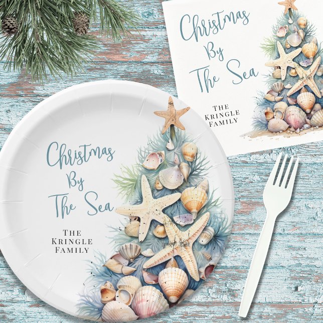 Plato De Papel Beach Christmas (Beach Christmas Paper Plates)