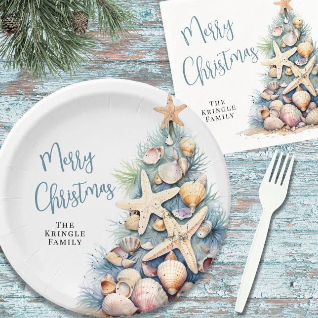 Plato De Papel Beach Christmas Party (Beach Christmas Party Paper Plates)