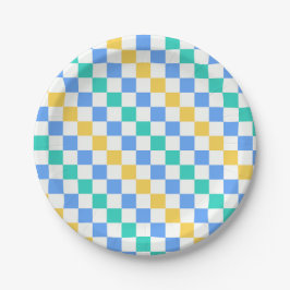Plato De Papel Beach day diagonal checkerboard pattern