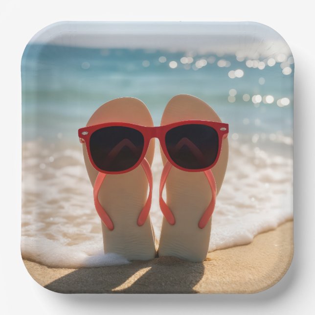 Plato De Papel Beach Flip-flops with Red Sunglasses (Anverso)