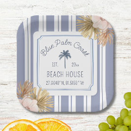 Plato De Papel Beach House Blue Stripes Coastal Boho Farmhouse