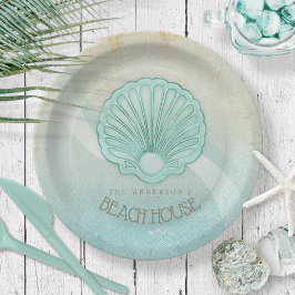 Plato De Papel Beach House Clam Shell Aqua Blue ID623