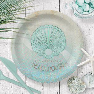 Plato De Papel Beach House Clam Shell Aqua Blue ID623