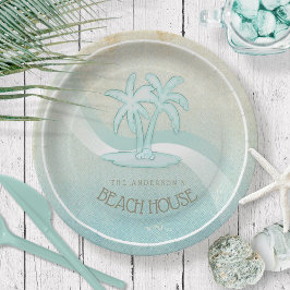Plato De Papel Beach House Palm Trees Aqua ID623