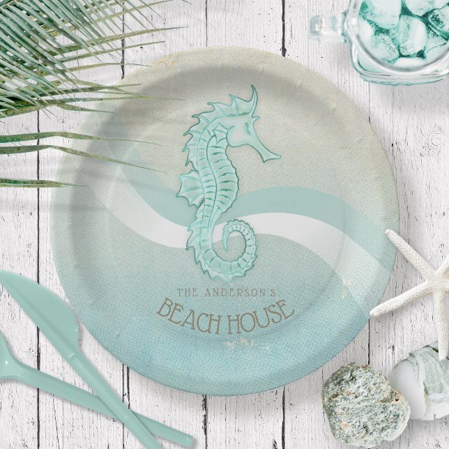 Plato De Papel Beach House Seahorse Aqua Blue ID623 (Subido por el creador)