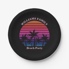 Plato De Papel Beach Party Tropical Sunset Palm Trees Black