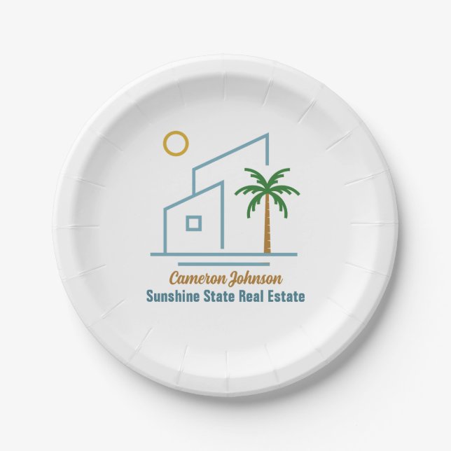 Plato De Papel Beach Real Estate Company Cute Personalizable (Anverso)