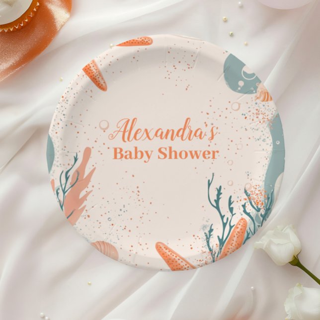 Plato De Papel Beach Seashells Elegant Baby Shower (Subido por el creador)
