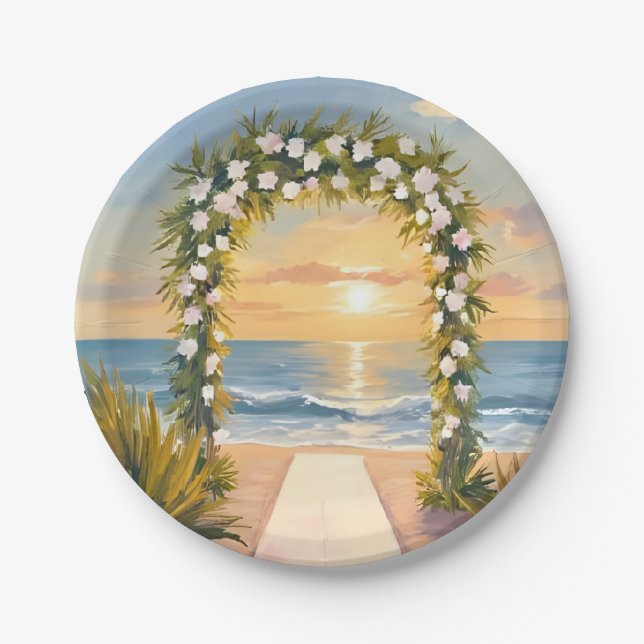 Plato De Papel Beach Wedding Arch Floral Watercolor (Anverso)