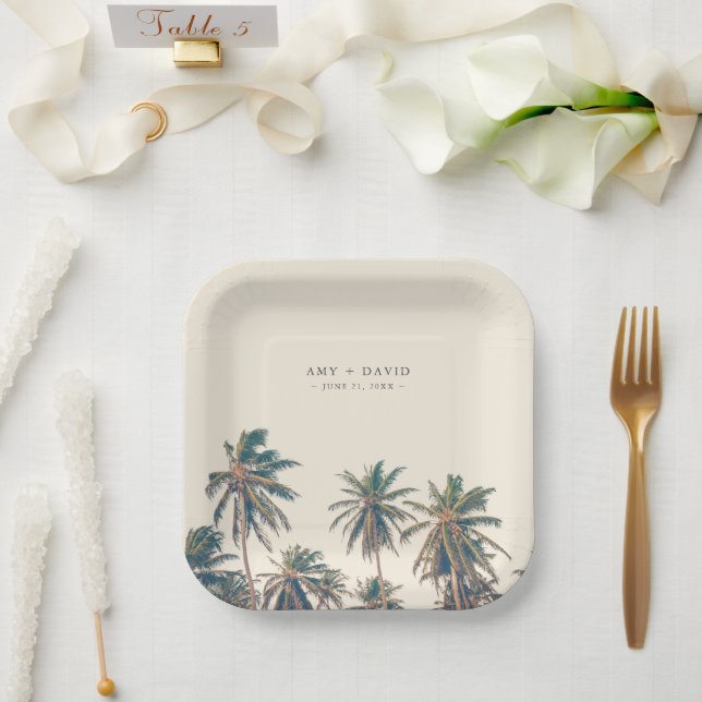Plato De Papel Beach Wedding Reception Palm Tree Personalized (Boda)