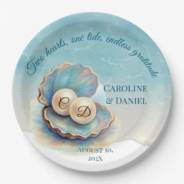 Plato De Papel Beach Wedls Pearls Shell elegante tema del océano