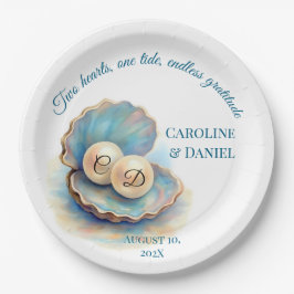 Plato De Papel Beach Wedls Pearls Shell elegante tema del océano