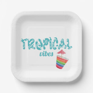 Plato De Papel Beacht de cóctel Turquoise Tropical Vibes
