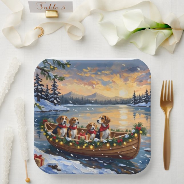 Plato De Papel Beagle Christmas Boat Holiday (Boda)