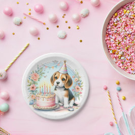Plato De Papel Beagle de Cachorro Pastel Cute Pastel - Cumpleaños