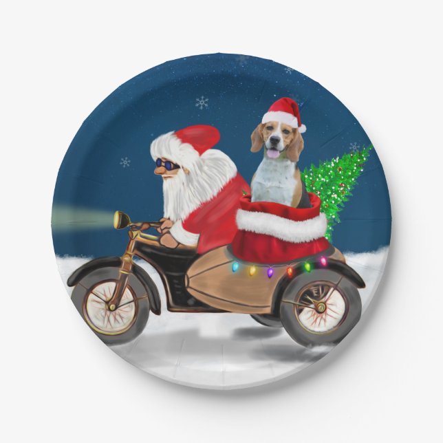 Plato De Papel Beagle Dog Navidades Santa Claus (Anverso)