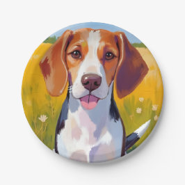 Plato De Papel Beagle Dog Watercolor Pet Painting