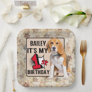 Plato De Papel Beagle fiesta de primer cumpleaños personalizado