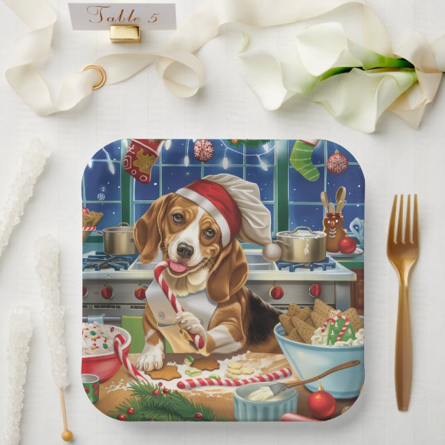 Plato De Papel Beagle Holiday Baking: Navidades festivos (Boda)