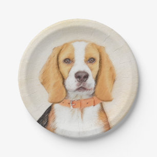 Plato De Papel Beagle Hound Dog Pintura original de animales
