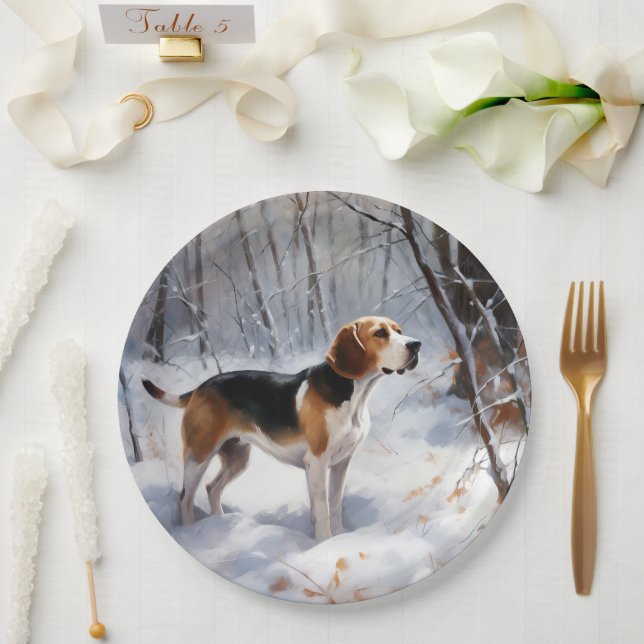 Plato De Papel Beagle Let It Snow Navidades (Boda)
