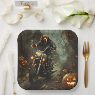Plato De Papel Beagle Riding Motorcycle Halloween Scary