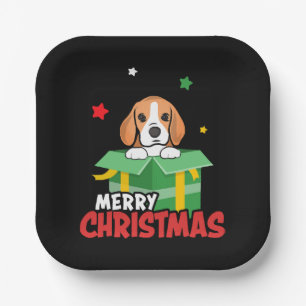 Plato De Papel Beagle Santa Dog Amantes de Feliz Navidad