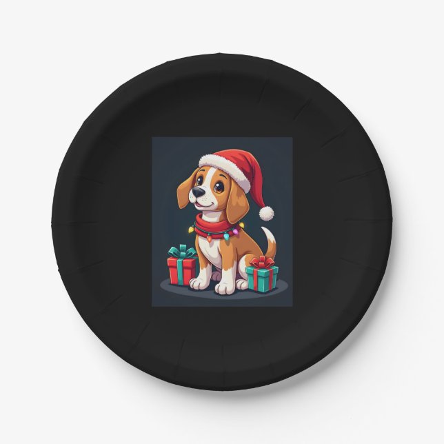 Plato De Papel Beagle Xmas Encendiendo A Navidades De Perro De Sa (Anverso)