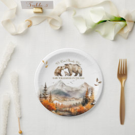 Plato De Papel Bear Adventure Fall Mountain Neutral Baby Shower