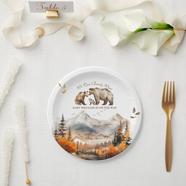 Plato De Papel Bear Adventure Fall Mountain Neutral Baby Shower (Boda)