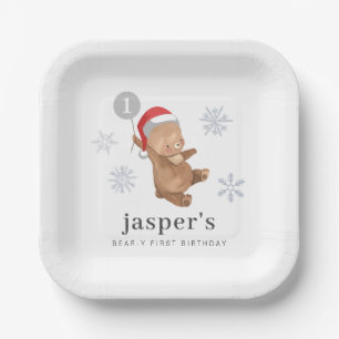 Plato De Papel Bear Balloon Santa Hat