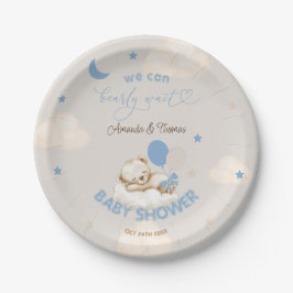 Plato De Papel Bear Balloons Blue Baby Shower
