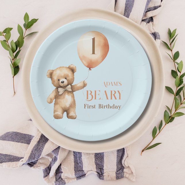 Plato De Papel Bear Blue Boy Beary 1er cumpleaños (Subido por el creador)
