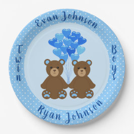 Plato De Papel Bear Boy Twins Placa de papel