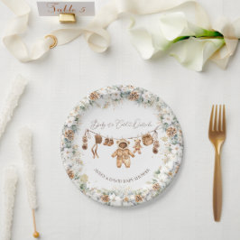 Plato De Papel Bear ClothestLine Frío fuera de Baby Shower