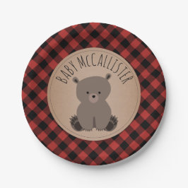Plato De Papel Bear Cub Lumberjack Plaid Baby Shower