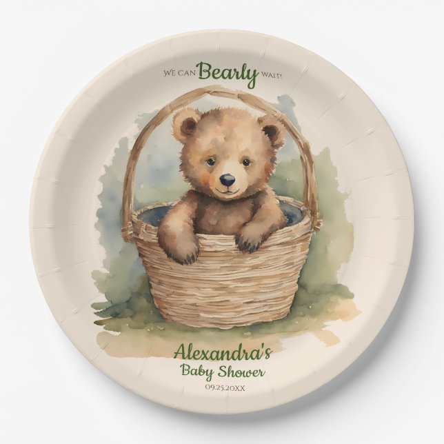 Plato De Papel Bear Cub Sexo Baby Shower Neutral (Anverso)