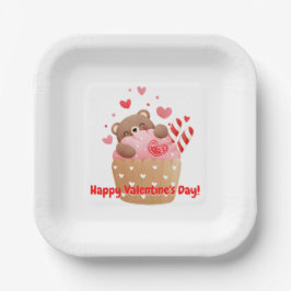 Plato De Papel Bear Hearts Candy Valentine Cupcake
