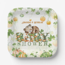 Plato De Papel Bear Pumpkins Whimsical Fall Baby Shower