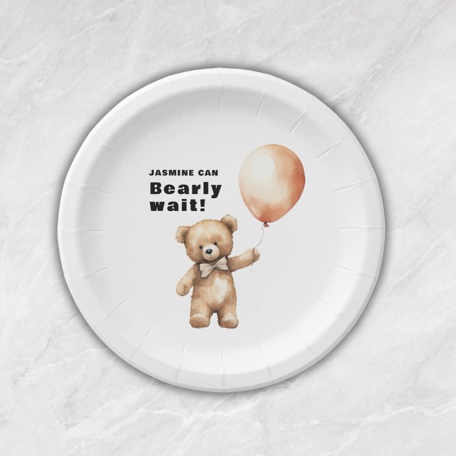 Plato De Papel Bear wait género neutro ducha mínima para bebé (bearly wait baby shower paper plate )