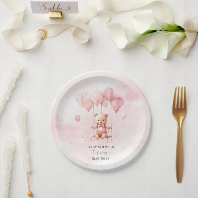 Plato De Papel Bear Wait Pink baby (Boda)