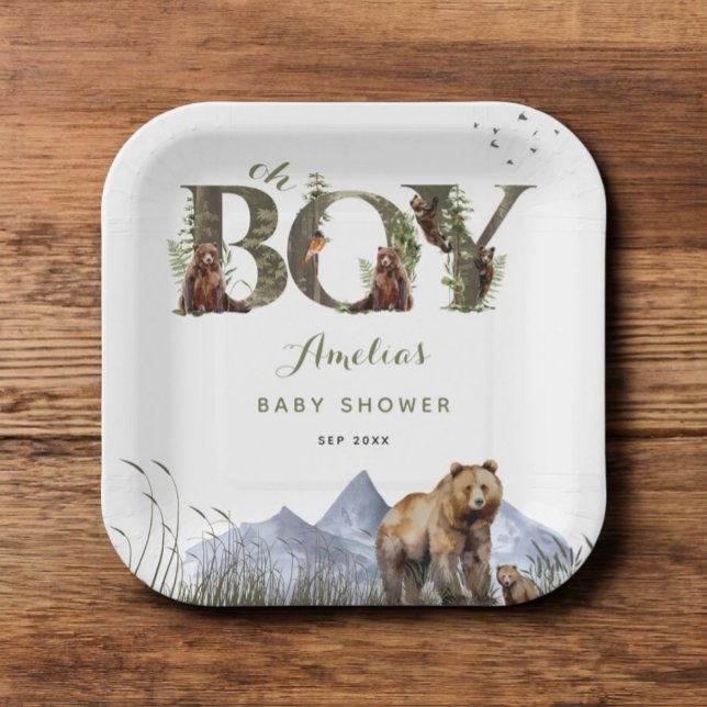 Plato De Papel Bearly Wait Bear Adventure Moss Green Oh Boy (Subido por el creador)