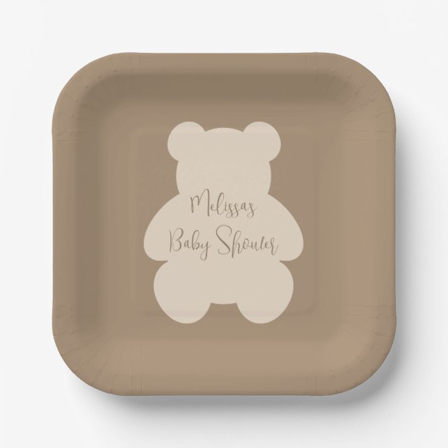 Plato De Papel Bearly Wait Beige Teddy Bear Baby Shower (Anverso)