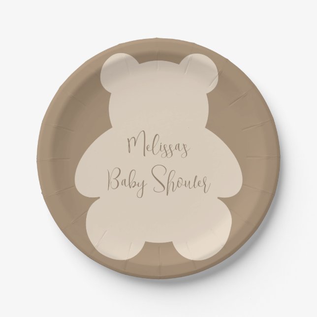 Plato De Papel Bearly Wait Beige Teddy Bear Baby Shower (Anverso)