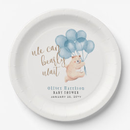 Plato De Papel Bearly Wait Cuear Bear Blue Balloon Boy Baby Showe