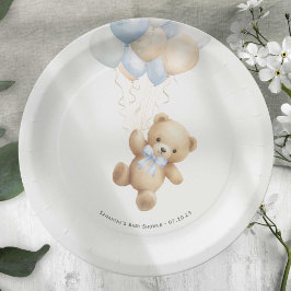 Plato De Papel Bearly Wait Cute Teddy Bear y Blue Balloons