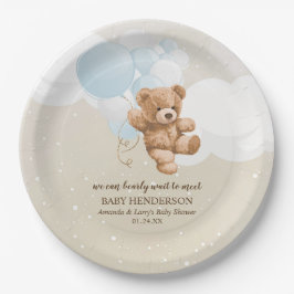 Plato De Papel Bearly Wait Dusty Blue Teddy Bear Napkins
