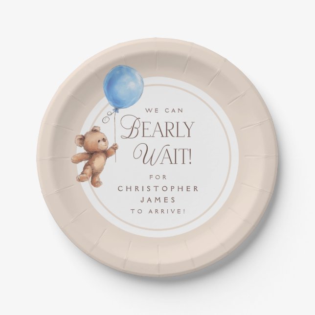 Plato De Papel Bearly Wait Elegalized Bear Baby Shower (Anverso)